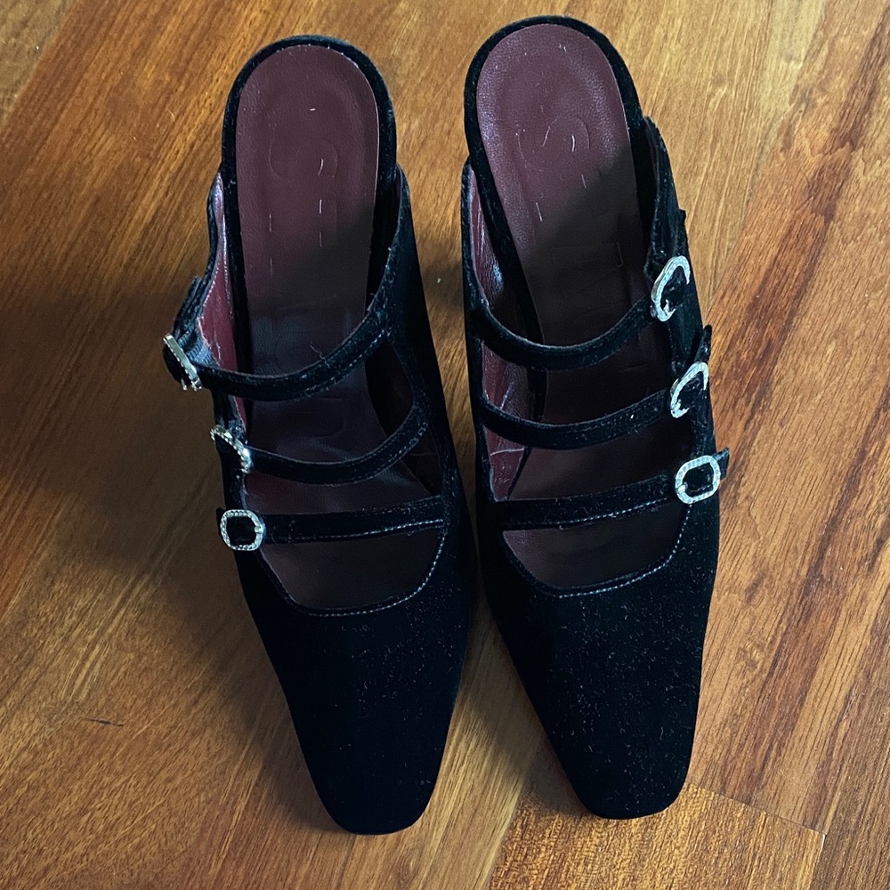 STAUD Black Triple Strap Mules